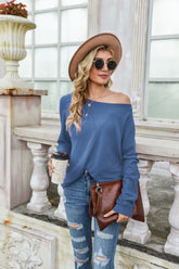 Camiseta de manga larga con un solo hombro y diseño de gofre